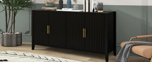 U_Style Modern 4-Vertical Wavy Slatted Doors Sideboard