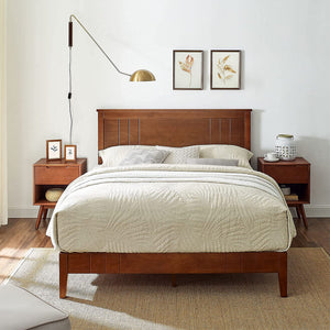 MUSEHOMEINC Mid Century Modern Solid Pinewood Platform Bed with Headboard, Queen