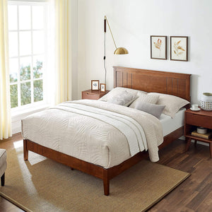 MUSEHOMEINC Mid Century Modern Solid Pinewood Platform Bed with Headboard, Queen