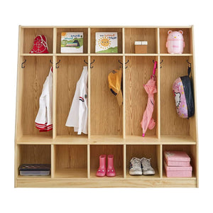 MUSHOMEINC 5-Section Classroom Coat Locker and Backpack Cubicle, Natural Pine