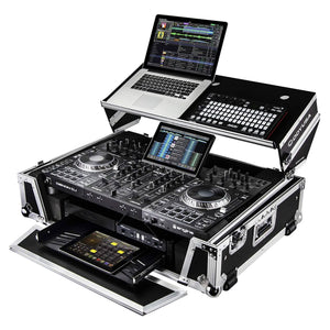 ODYSSEY FZGSPRIME4W2 Denon Prime 4 Flight Zone Case with Laptop Platform & Racks
