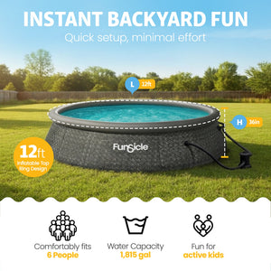 Funsicle 12' x 36" QuickSet Inflatable Ring Top Outdoor Above Ground Pool w/Pump