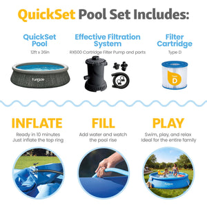 Funsicle 12' x 36" QuickSet Inflatable Ring Top Outdoor Above Ground Pool w/Pump