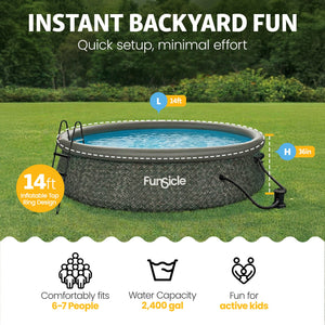 Funsicle 14' x 36" QuickSet Ring Top Above Ground Swimming Pool Dark Herringbone
