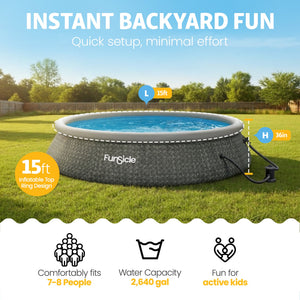 Funsicle 15' x 36" QuickSet Inflatable Ring Top Outdoor Above Ground Pool w/Pump