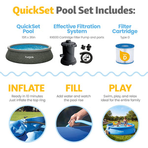 Funsicle 15' x 36" QuickSet Inflatable Ring Top Outdoor Above Ground Pool w/Pump