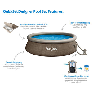 Funsicle 12' x 36" QuickSet Ring Top Above Ground Swimming Pool, Basketweave