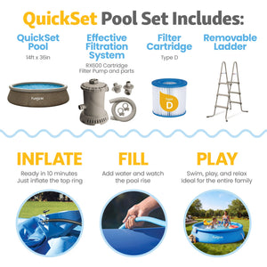 Funsicle 14' x 36" QuickSet Inflatable Ring Top Outdoor Above Ground Pool w/Pump