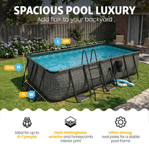 Funsicle 13 Ft Oasis Designer Lap Above Ground Pool w/ Pump, Dark Herringbone