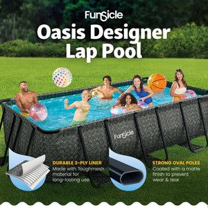 Funsicle 13 Ft Oasis Designer Lap Above Ground Pool w/ Pump, Dark Herringbone