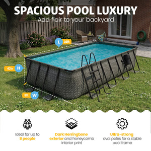 Funsicle 16' x 8' x 42" Oasis Rectangle Outdoor Above Ground Swimming Pool, Gray
