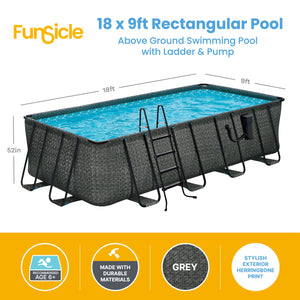 Funsicle 18' x 9' x 52" Oasis Rectangle Outdoor Above Ground Swimming Pool, Gray