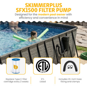 Funsicle 24 Ft Oasis Designer Lap Above Ground Pool w/ Pump, Dark Herringbone