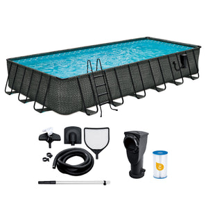 Funsicle 24 Ft Oasis Designer Lap Above Ground Pool w/ Pump, Dark Herringbone