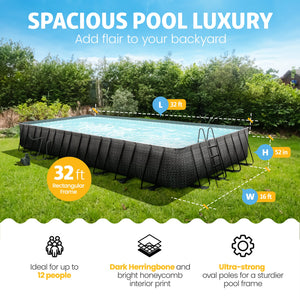 Funsicle 32' x 16' x 52" Oasis Rectangle Outdoor Above Ground Swimming Pool