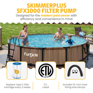 Funsicle 14' x 42" Oasis Round Outdoor Above Ground Swimming Pool, Natural Teak