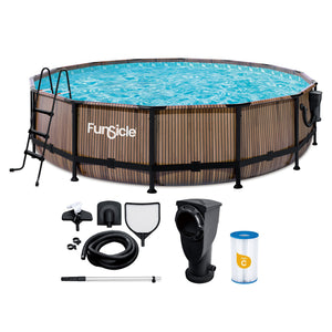Funsicle 14' x 42" Oasis Round Outdoor Above Ground Swimming Pool, Natural Teak