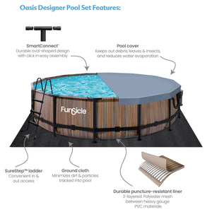 Funsicle 14' x 42" Oasis Round Outdoor Above Ground Swimming Pool, Natural Teak