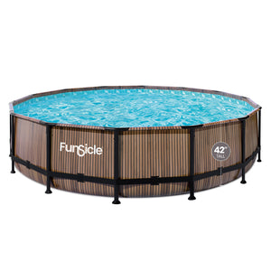 Funsicle 14' x 42" Oasis Round Outdoor Above Ground Swimming Pool, Natural Teak