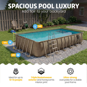 Funsicle 24 Ft Oasis Designer Lap Above Ground Pool w/ Pump, Brown Basketweave
