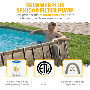 Funsicle 24 Ft Oasis Designer Lap Above Ground Pool w/ Pump, Brown Basketweave