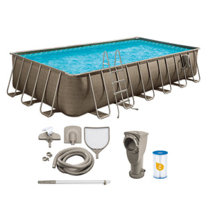 Funsicle 24 Ft Oasis Designer Lap Above Ground Pool w/ Pump, Brown Basketweave