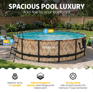 Funsicle 14' x 42" Oasis Round Outdoor Above Ground Swim Pool, Oak Herringbone