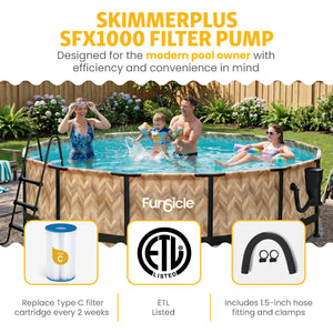 Funsicle 14' x 42" Oasis Round Outdoor Above Ground Swim Pool, Oak Herringbone