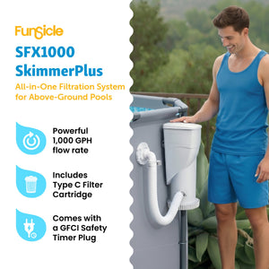 Funsicle 1000 Gallon SkimmerPlus 2-in-1 Filter Pump System for Above Ground Pool