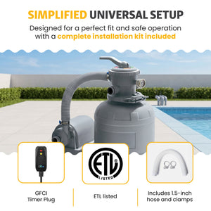 Funsicle 12 Inch Sand Filter Pump for Above Ground Pools, 1600 GPH Flow Rate