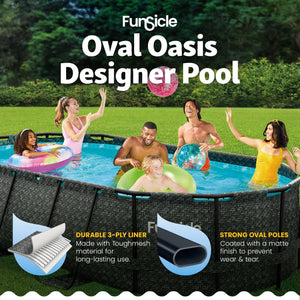 Funsicle 13'11" Oasis Designer Oval Above Ground Pool w/ Pump, Dark Herringbone