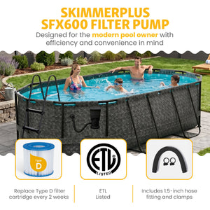 Funsicle 13'11" Oasis Designer Oval Above Ground Pool w/ Pump, Dark Herringbone