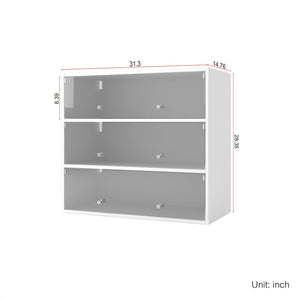 White Glass Door Shoe Storage Cabinet with RGB LED Light