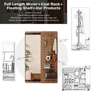 Wall Mounted Full Length Mirror With Shelf And Hook