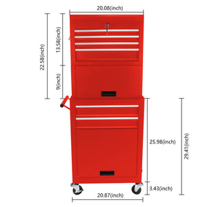 6 Drawer Lockable Tool Cabinet On Wheels With Detachable Toolbox