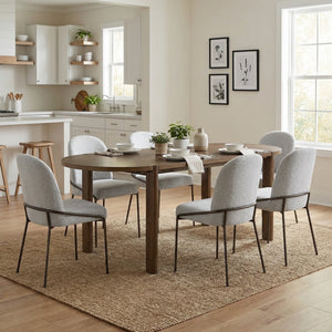 7 Pieces Modern Oval Dining Set, Rustic Farmhouse Solid Wood Kitchen Table Set for 6