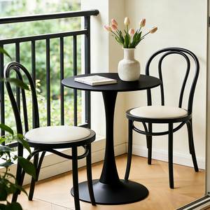Black Round Dining Table with MDF Top and Matte Iron Base