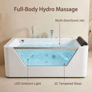 67" Whirlpool Bathtub with Hydrotherapy Jets and Glass Panel