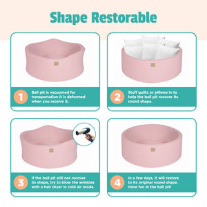 MeowBaby Round 35 x 11.5 Inch Baby Foam Ball Pit w/ 200 Balls, Light Pink/Pearl