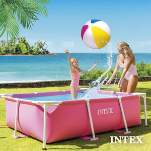 Intex 84" x 23.62" Outdoor Rectangular Frame Above Ground Swimming Pool, Pink