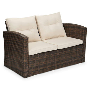 Edyo Living 6-Piece Brown Wicker Patio Furniture Conversation Seating Set, Beige