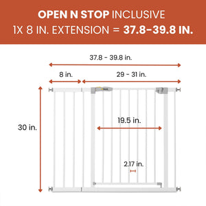 hauck Open N Stop Pressure Mounted Fit Baby Safety Gate with 8" Extension, White