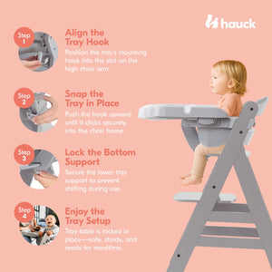 hauck Alpha High Chair Tray Table Compatible with Wooden Alpha+ and Beta+, Grey