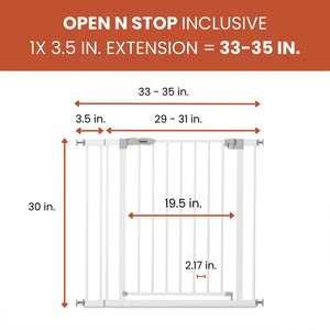 hauck Open N Stop Pressure Mounted Fit Baby Safety Gate w/3.5" Extension, White