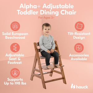 hauck Alpha+ Grow Along Seat, Adjustable Wooden Booster Chair, Beechwood, Walnut