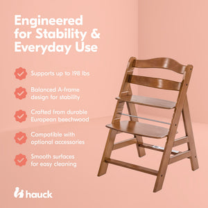 hauck Alpha+ Grow Along Seat, Adjustable Wooden Booster Chair, Beechwood, Walnut