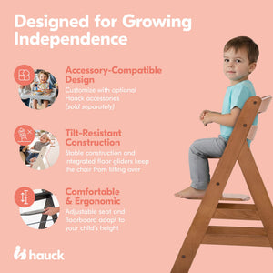 hauck Alpha+ Grow Along Seat, Adjustable Wooden Booster Chair, Beechwood, Walnut