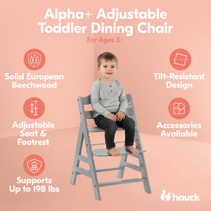 hauck Alpha+ Grow Along Adjustable Wooden Baby High Chair Seat, Beechwood, Grey