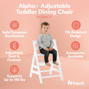 hauck Alpha+ Grow Along Adjustable Wooden Baby High Chair Seat, Beechwood, White - TRAPSKI