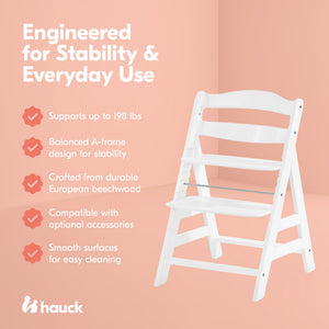 hauck Alpha+ Grow Along Adjustable Wooden Baby High Chair Seat, Beechwood, White - TRAPSKI